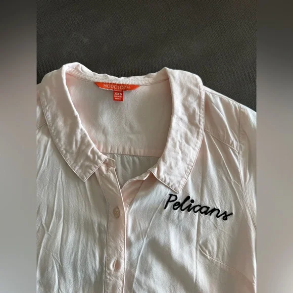 *SOLD* ModCloth Pale Pink Pelicans Bowling Shirt Button Down XXS - Picture 3 of 3